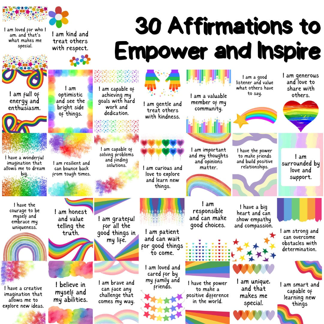 Affirmation Cards - Rainbow Inspired Printable Affirmation Cards for Children