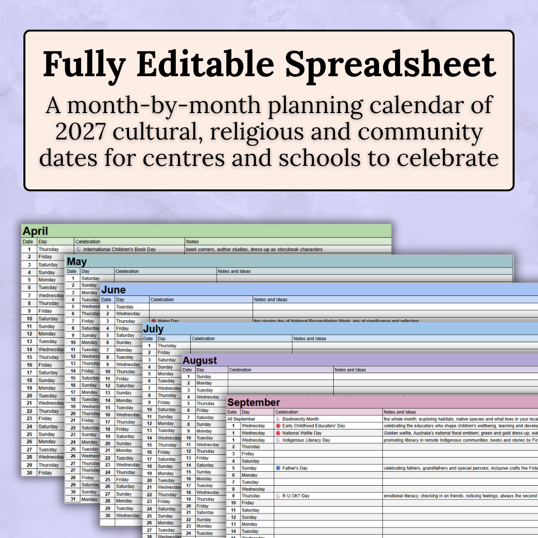 2027 Celebrations Calendar for Australian Early Childhood Educators
