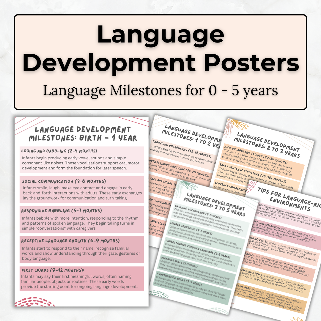 Language Development Poster Set – Ages 0–5 | Printable PDF