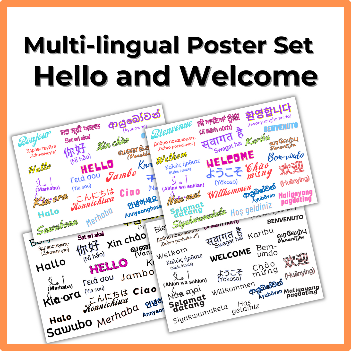 Multilingual Welcome and Hello Posters