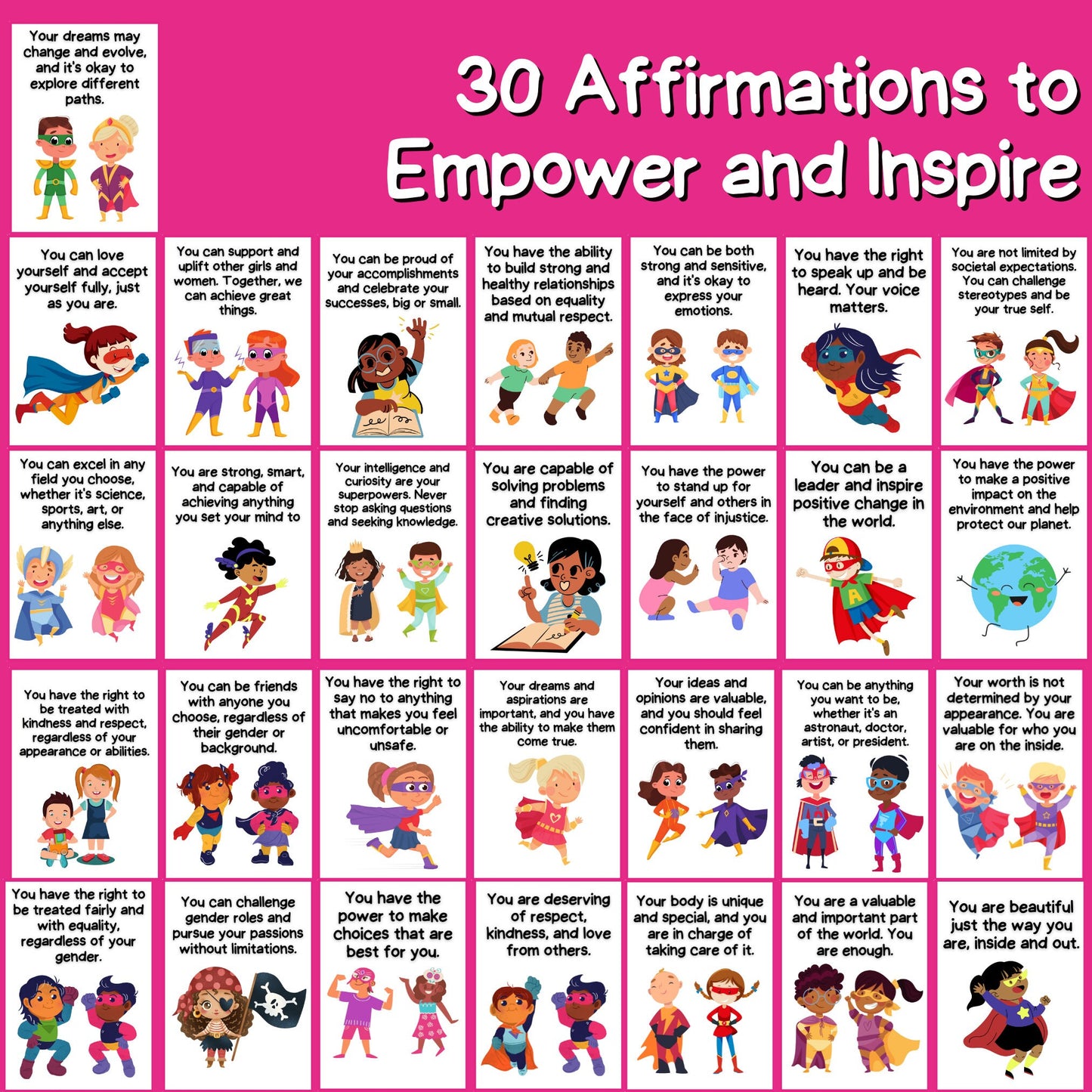 Affirmation Cards - Super Hero Gender Neutral - Printable Affirmation Cards for Children