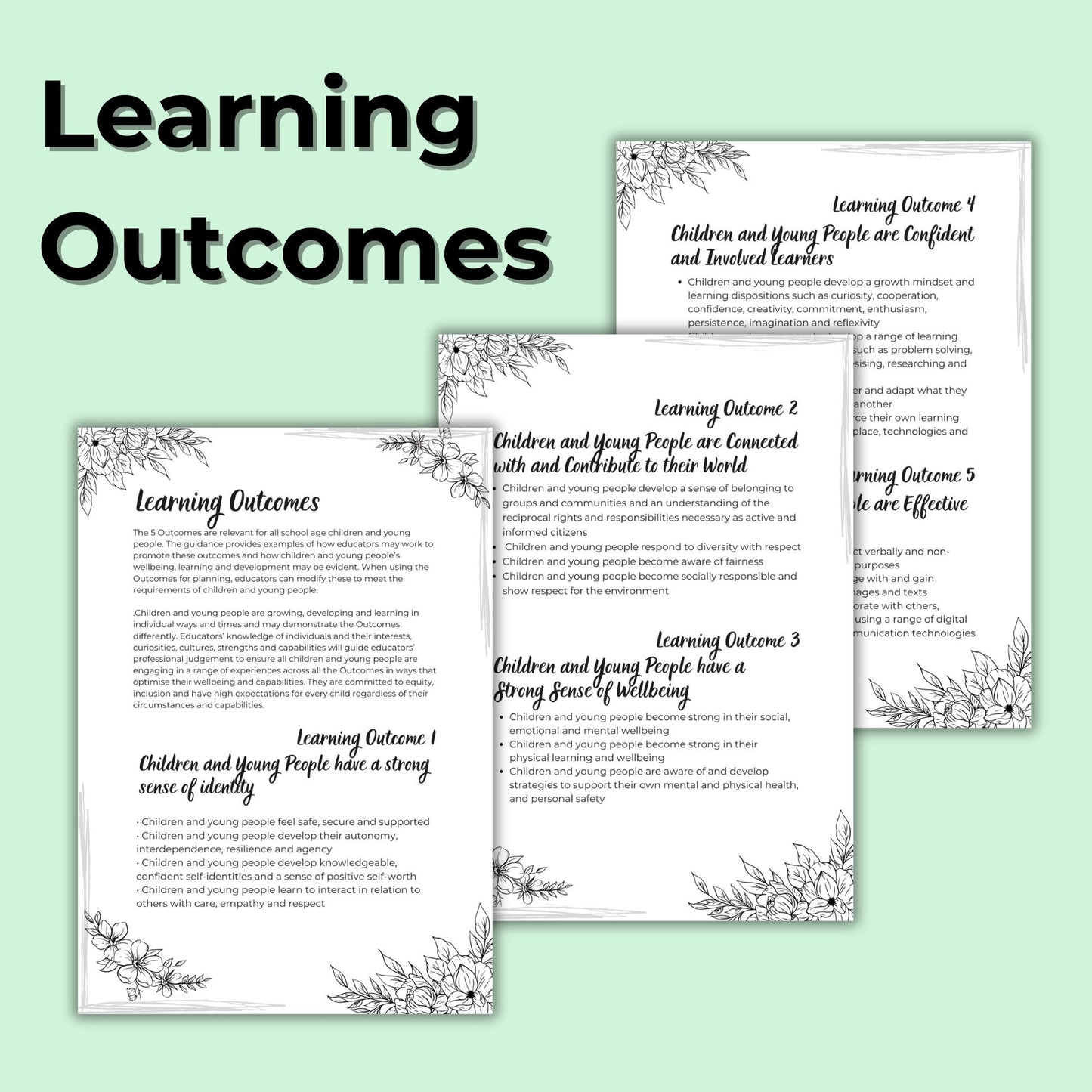 MTOP 2.0 Updated Posters and Cheat Sheets - Minimalist Design for Learning Outcomes, Principles and Practices Early Years Learning Framework