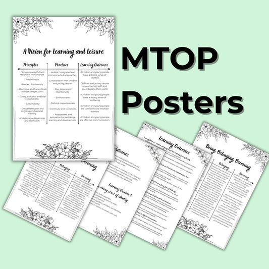MTOP 2.0 Updated Posters and Cheat Sheets - Minimalist Design for Learning Outcomes, Principles and Practices Early Years Learning Framework